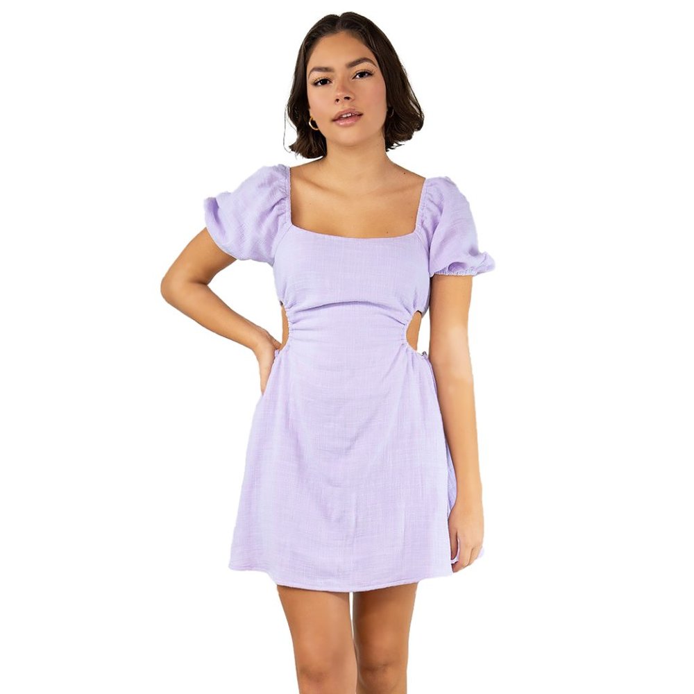 Side cut out mini sundress in lavender